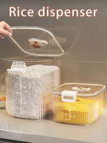 Contenedor de arroz de cocina para el hogar de 1 pieza con gran capacidad para almacenamiento y comida para mascotas - transparente - Ver 2