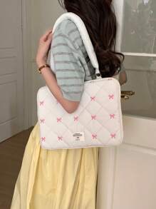 Laptop Bag Cute Bow Embroidered Storage Handbag 13/14 Inches 15/15.6 Inches Portable Shoulder Laptop Bag Laptop Case Laptop Sleeve Computer Case Case Computer Bag Laptop Cover Ipad Bag Classroom School Mac Book Teacher Laptop Bag Women College Winter Holiday - Multicolor - View 2