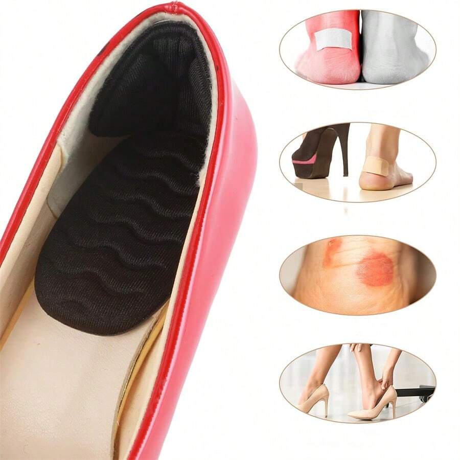 2pcs/Set Self-Adhesive Transparent Silicone Heel Grips, Soft Cushion Insoles For High Heels, Shoes, Sandals, Sneakers, Adjustable Size - Black - View 1