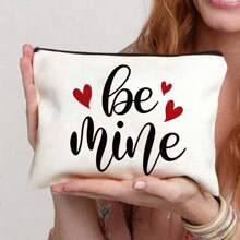 1 件情人节励志名言、爱情宣言名言心形印花旅行化妆品收纳包带拉链化妆包化妆包化妆品收纳盒化妆品收纳包化妆包，波西米亚风