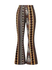 Women Retro High Waist Pants Slim Fit Casual Straight Floral Print Long Trousers