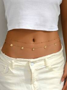 2 件套极简性感度假风格金色金属精致链条吊坠腰链，适合休闲比基尼装 - 金色 - 查看 2