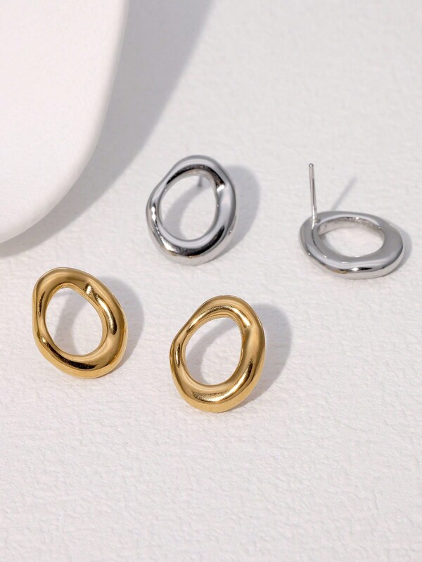 1 par de aretes tipo botón minimalistas y elegantes con diseño geométrico circular hueco, de acero inoxidable, versátil para uso diario, fiestas y citas de mujeres