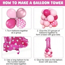 100个粉色小老鼠123456数字气球，适合2岁生日装饰，亮粉色玫瑰波点气球拱门套装，巨型蝴蝶结铝箔气球，粉色数字2气球塔，适合女宝宝派对、公主老鼠主题派对等。