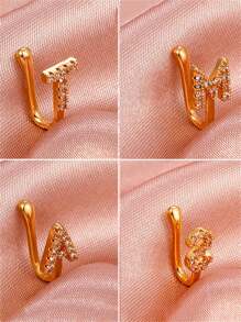U-förmiger kupferfarbener Nasenstecker mit Strass-Buchstaben-Dekor, Körperschmuck, Geschenk für Frauen & Mädchen