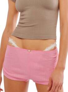 Women Pajama Shorts Soft Comfy Side Split Ruched Elastic Lounge Pants Stretch Sleep Pj Bottoms Sleepwear - 藕粉色 - 查看 1