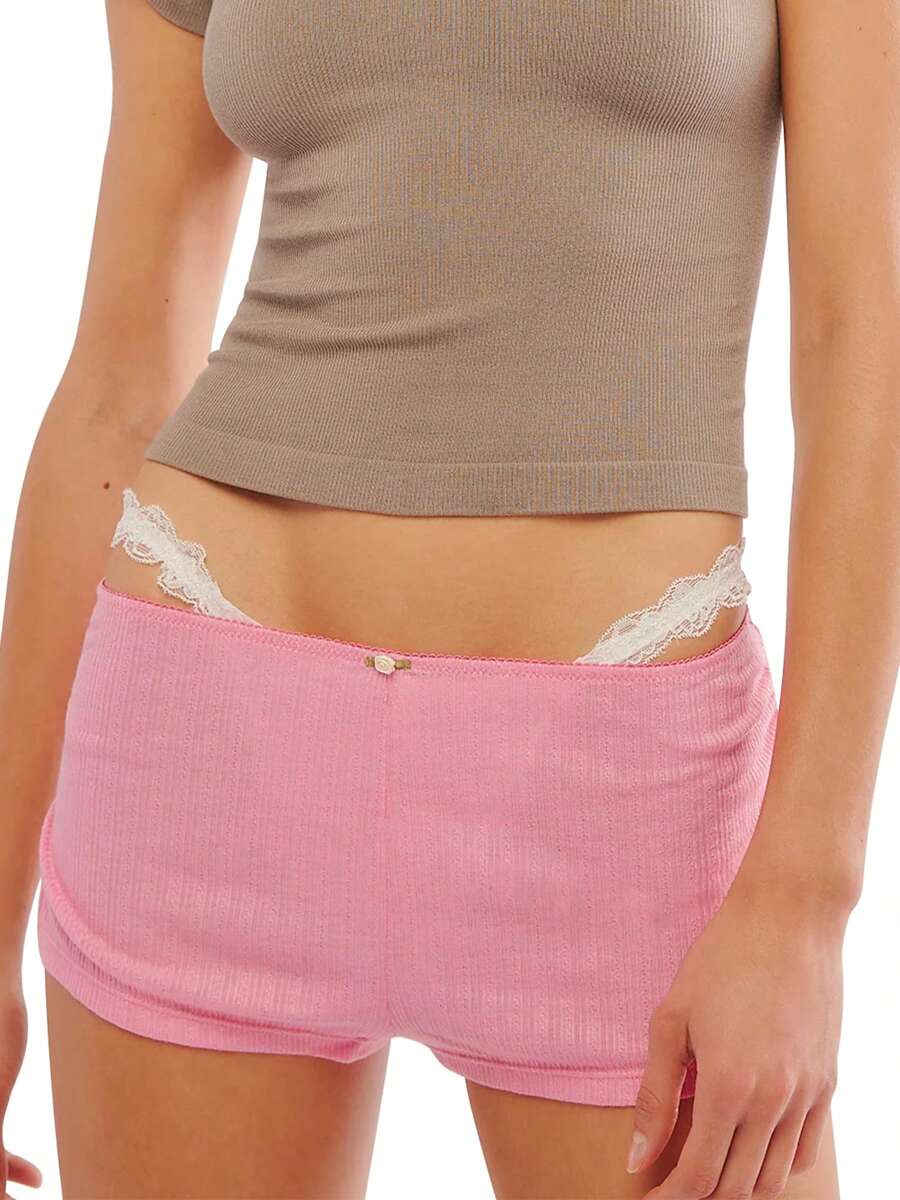 Women Pajama Shorts Soft Comfy Side Split Ruched Elastic Lounge Pants Stretch Sleep Pj Bottoms Sleepwear - 藕粉色 - 查看 1
