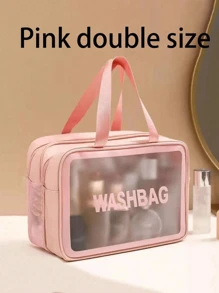 3/1pcs Portable PVC Dry & Wet Separation Bathroom Toiletry Bag, Transparent Double Layer Travel Makeup Organizer Pouch, Waterproof Handheld Washing Bag, Large Capacity Matte Cosmetics Storage Bag, Essential For Cruise, Beach, And Vacation