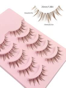 Asiteo 5 Pairs Manga Lashes Brown False Eyelashes,Natural Look Wispy Soft Lash Extension Comic Eye Clear Band Reusable - Brown - View 4