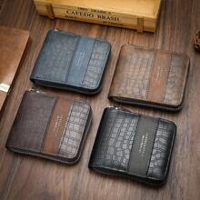 1 件新款时尚男士钱包，复古鳄鱼纹理多功能拉链零钱包，年轻学生百搭多卡位，男士礼物，适合青少年、夏季休闲、户外、运动、度假、旅行、毕业、生日装扮