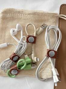 1 Peça Abraçadeira de Cabo de Dados, Envoltório de Couro para Fone de Ouvido, Armazenamento de Cabo de Energia, Fivela de Couro Tipo Pressão