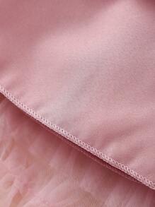 Baby Girl Buttoned Open Back Silk Pleated 3D Bow Ruffles Decor Tulle Sleeveless Pink Dress - Dusty Pink - View 8