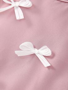 Baby Girl Buttoned Open Back Silk Pleated 3D Bow Ruffles Decor Tulle Sleeveless Pink Dress - Dusty Pink - View 5