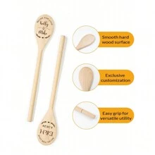 1pc Personalized Wedding Wooden Spoon, Unique Bachelorette Party And Couple Gift, Customized Initial Wooden Cooking Spoon, Initial Kitchen Decor Gift, Customized Letter Combination Birthday Gift, Housewarming Wedding Cooking Spoon Gift For Women, Mom, Friends, Customized Engraved Party Favor - Apricot - View 6