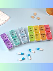 1PC 创新彩虹黑白透明盖子设计大容量7天14隔间AM/PM迷你隔间彩色组合药丸收纳盒，可拆卸每周药丸盒，便携式多色可分离维生素及补品储存盒，每日定时提醒，健康管理助手，家庭必备药盒，便携式个人药盒 - 彩色 - 查看 8