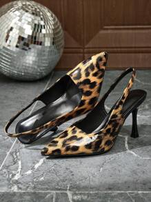 Giày cao gót họa tiết da báo, giày cao gót mũi nhọn cho nữ, giày sandal họa tiết động vật dự tiệc, đám cưới - màu nâu - Xem 6