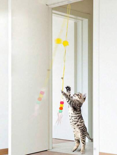 1 Peça Varinha Teaser De Gato De Estimação Com Penas E Sino, Corda Elástica Interativa, Brinquedo Divertido Para Gatinhos
