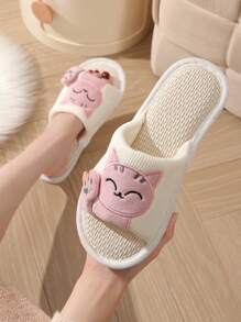 1 Paar Damen Hausschuhe mit Glückskatzen Design, Bequeme, lässige offene Zehenpartie, atmungsaktiv, weiche Sohle, Paar-Hausschlappen, geeignet für alle Jahreszeiten