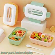 1pc Plastic Lunch Box/Square Microwave Lunch Box (With Lid)/Portable Insulated Lunch Box - Multicolor - View 2