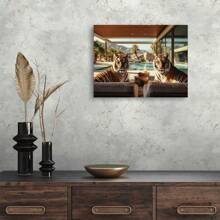 1pcs Framed Tiger Poster Swimming Wildlife Art Jungle House Print Home Wall Painting Print Poster Suitable For Contemporary Living Room Bathroom Bedroom Hotel Apartment Villa Gallery Kids Room Nursery Classroom Home Office Decoration Ready To Hang - Multicolor - View 3