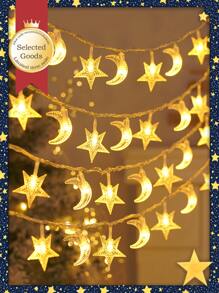 10/20/40/80LED 月亮和星星灯串，适用于新月派对，迷你月亮和星星仙女夜灯，1.5/3/6/10 米弯曲月亮灯串，由干电池供电（不包括）