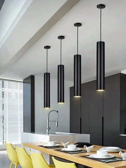 CANMEIJIA GU10 Spotlight, Black, Retro Long Tube Pendant Light, Low Ceiling Recessed Light, Home Decor, Adjustable Length Dining Pendant Light, Built-In LED Light Source, Warm/Neutral/Cool White, Suitable For 85V-265V, Applicable For Shops, Restaurants, Homes, Living Rooms, Kitchens, Bars, Exhibitions, Reading Rooms, Hotels, Cafes, Lobbies, Clothing Stores, Kitchen Islands, Salons, Museums, Collections