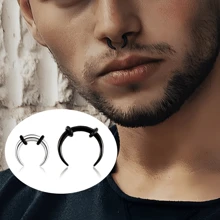 C Shape Septum Pincher Tapers, 14G 16G Buffalo Ear Taper Kit Stretching Expanded Nose Rings, Horseshoes Black Gold Septum Rings With O-Rings - Horn Nose Ring - View 1