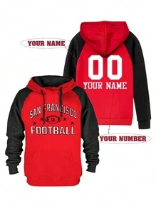 sweat-shirt à capuche personnalisé, sweat-shirt à capuche ample et décontracté à la mode avec lettres brodées SANFRANCISCO, numéros et graphiques, convient pour les couples, cadeau de fête - Rouge - Voir 1