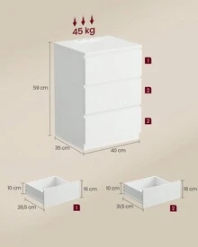 VASAGLE Comodino con Stazione di Ricarica, Tavolino con 3 Cassetti, 2 Prese CA, 2 Porte USB, per Soggiorno, Camera da Letto, Studio, Bianco Nuvola - Spina tipo C UE (220-240 V) - Visualizzare 5