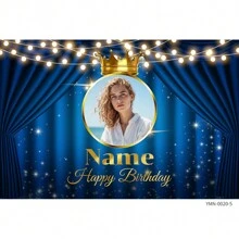 (Customized) Personalized Design With Photo And Name Blue Curtain Golden Crown Decoration Background Polyester Material Suitable For Wedding Anniversary, Anniversary, Birthday Party, Bar, First Photography Background Birthday Gifts Valentine's Day Gifts Mother's Day Graduation, Multi-Functional, Adjustable, Ornamental, Adorable, Modern, Comfortable, Custom, Personalized, Unique, Ideal Gifts For Her, Dad, Mom, Family, Friends, Son, Daughter, Office, Tea Room, School, Home, Home Refresh, Customized Party Backdrops - Multicolor - View 8