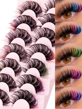 CMAYOME 7Pairs Multicolor Charming Women Eyelashes, Length From 7mm To 21mm, Fox Cross Shaped Elongated Style 3D Fiber Lashes - Curly, Thick, Soft, Dense, Fluffy, Natural 3D Effect, Lightweight, Skin-Friendly, Ease Eyes, Suitable For Shooting Makeup, Stage Makeup, Catwalk Makeup, Festival Makeup, Reusable Strip Lashes, Lashes, Eyelashes, Fake Lashes