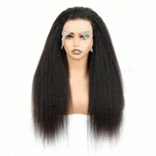 360 Lace Front Wigs Kinky Straight Wig Lace Front Wigs Human Hair 180% Density Transparent Lace Front Wigs Brazilian Virgin Human Hair Yaki Straight Human Hair Wigs For Women Natural Black 24 Inch - Natural & Black - View 5