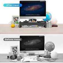 3 In 1 Monitor Stand Riser With Storage Awers Wireless Charging Module And USB Ports Metal Computer Stand Supports Data Transfer And Charging Desk Organizer For PC Laptop IMac