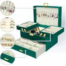 LSKDJewelry Boxes For Women Girls, Jewelry Organizer Box, 3 Layers Jewelry Storage Organizer For Earring, Ring, Necklace, Bracelets (Black) - Green - View 7