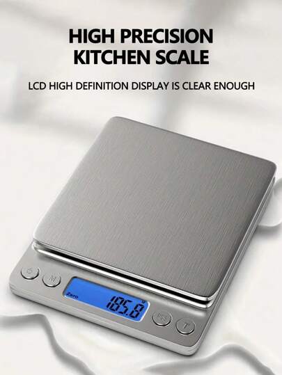1 pieza Pequeña balanza de cocina digital de acero inoxidable, tamaño de palma, 3kg/0.1g Báscula multiusos de bolsillo, báscula de alimentos mini, pantalla LCD retroiluminada, báscula electrónica profesional para joyas, y PC, adecuada para balanza de cocina para el hogar, viajes, alimentos, utensilios de cocina, herramientas de hornear, pérdida de peso, acero inoxidable. Batería no incluida [ Oferta de cocina ]