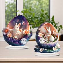 1 PC Easter Valentine's Day 2D Rabbit And Eggs Acrylic Desktop Ornament, Suitable For Home Decoration, Room Decoration, Office, Restaurant, Cafe And Other Scenes As Desktop Art Decoration, Suitable For Holiday Gifts For Family And Friends