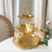 欧式金属三层蛋糕架水果盘婚庆甜品桌展示架蛋糕盘茶歇桌下午茶 - 彩色 - 查看 13
