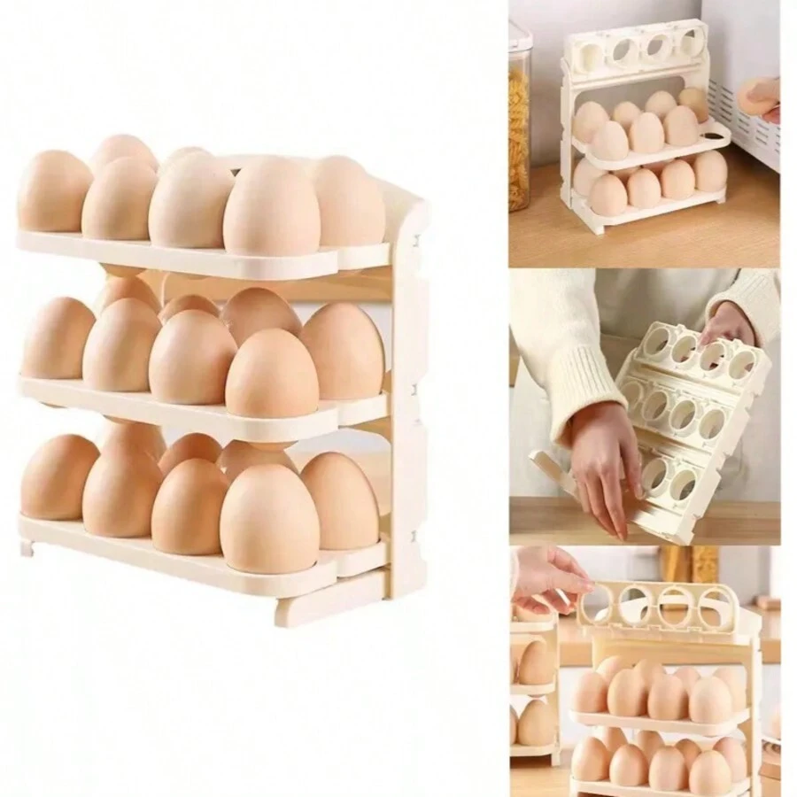 Compact Design Egg Organizer With Automatic Slide Out For Maximum Freshness And Convenience In The Kitchen - Beige - View 1