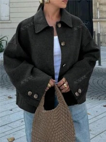 Women's Fashionable And Casual French Style Design Single Breasted Short Style With A Loose Collar Woolen Coat