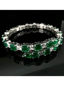 Pulsera delicada chapada en cobre [oro blanco] de vidrio artificial, joyería elegante y de lujo apta para uso diario y eventos