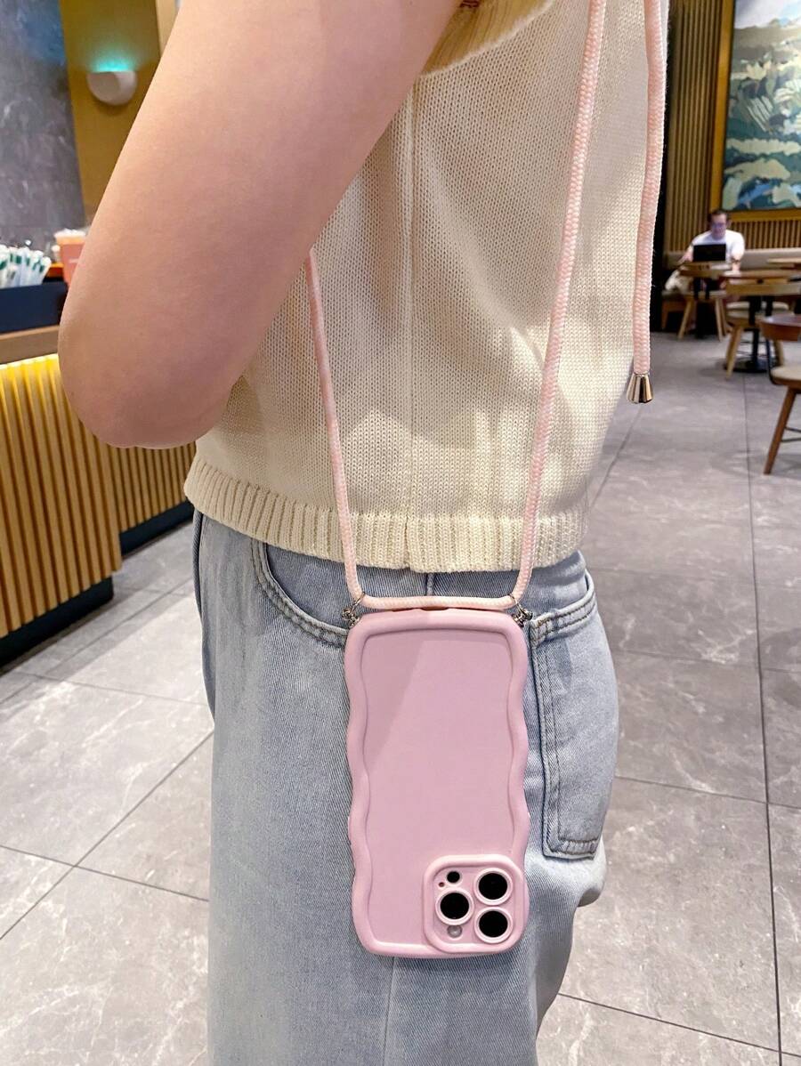 粉色手机壳挂绳 1个 波浪软壳 防震手机套 兼容苹果/三星Galaxy/Infinix/红米/OPPO/vivo/realme 防水防摔防刮花 国际版,非国内版 - 粉色 - 查看 1