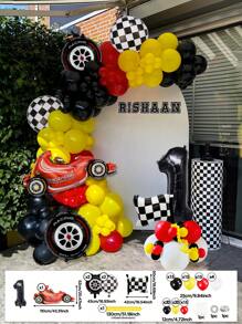 112pcs/Set Racing Theme Party Decoration Balloons, 32 Inch Black Number 0-9 Balloons, Racing/Tire/Black & White Checkered/Flag Balloons, Suitable For Birthday Party Decoration Props, Baby Shower - 彩色 - 查看 26