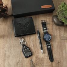 4pcs/Set Eagle Design Wallet, Watch, Keychain, Ballpen Set, Fashionable - Black - View 2
