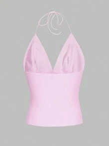 GAOVOT Women's Vest Pink Y2K Sexy Summer Hot Girl Slimming Lace Patchwork Backless Lace-Up Top Is Perfect For Everyday Commuting Wear - Pink - View 10