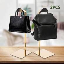 2 Pack Metal Adjustable Handbag Display Stand Holder Hanging Bag Rack For Retail Store, Tabletop Display Shelves Organizer Storage For Home, Gold Handbag Stand - Gold - View 4