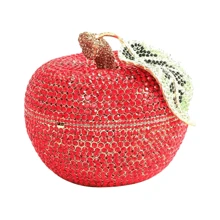 Women Cute Apple Shape Evening Clutch Glitter Rhinestone Diamond Handbag Party Prom Banquet Purse - Red 1 - 查看 3