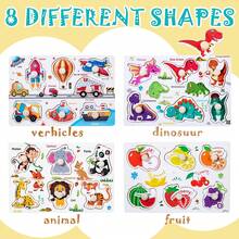 8PCS Jigsaw Puzzles, 8-Piece Wooden Jigsaw Puzzle Castle Puzzle, Fruit Puzzle, Animal Puzzle, Dinosaur Puzzle, Preschool Educational Learning Toy Set