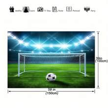 1pc Polyester American Football Field Backdrop Cloth, Versatile Sports Wall Decor For All Seasons, No Electricity Or Battery Needed - Black - View 3
