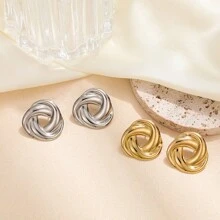 复古不锈钢结饰耳钉 - 金色 - 查看 6