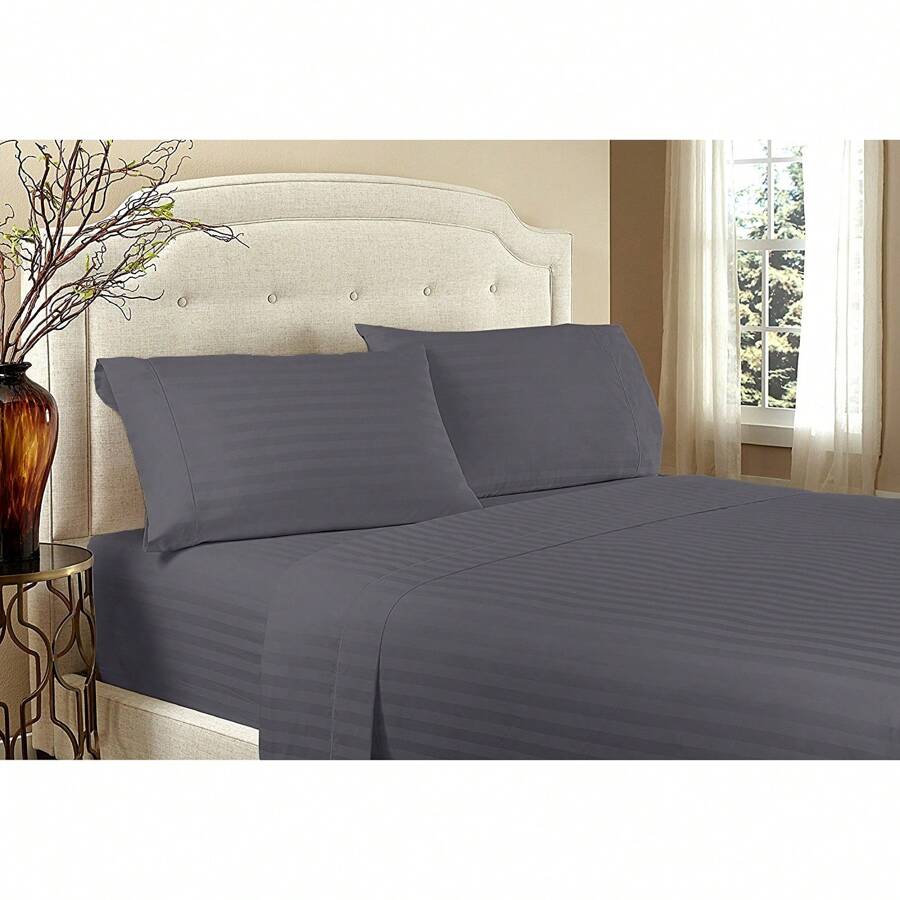 Hotel Collection 1800 Super Soft & Wrinkle Free Luxurious Stripe 6-Piece Sheet Set With Extra Pillowcases - Grey - View 1